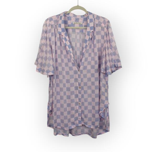 XL WeTheFree A/X Blouse Tunic Caftan Coverup Checker Floral Dye - Picture 12 of 15